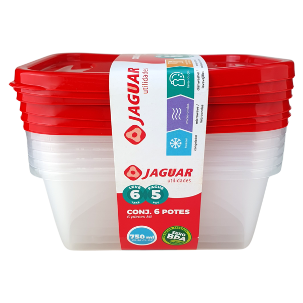 Conjunto de Potes Retangular 750ml Vermelho 6 Peças - Image 2