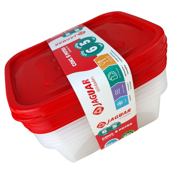 Conjunto de Potes Retangular 750ml Vermelho 6 Peças - Image 4