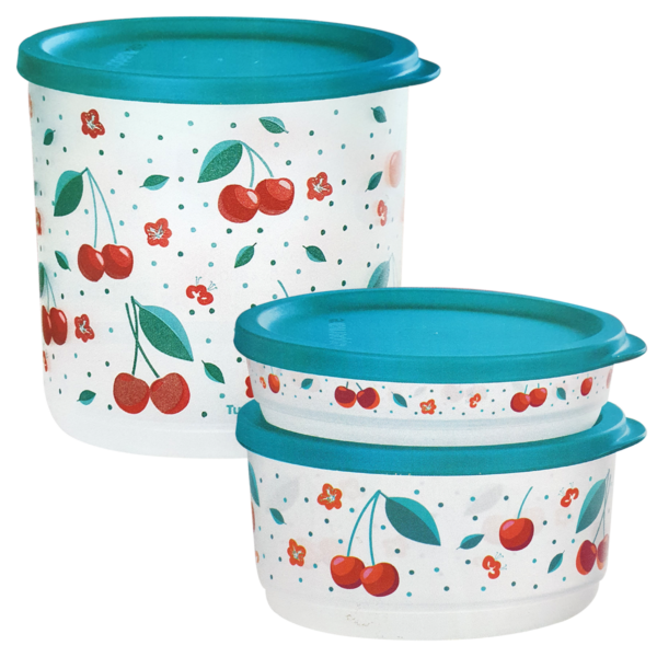 Kit Tupperware Refri Line Redondo Cerejas 3 peças