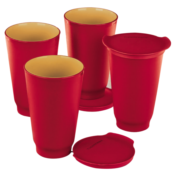 Kit Tupperware Copo Allegra 450ml Vermelho e Dourado 4 Peças