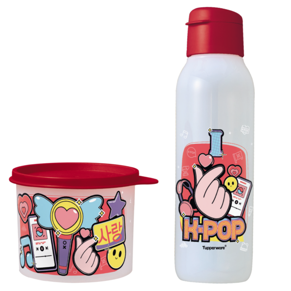 Kit Tupperware Pote Redondinha 500ml + Garrafa Eco Tupper Plus 750ml K-Pop Love
2 peças - Image 2