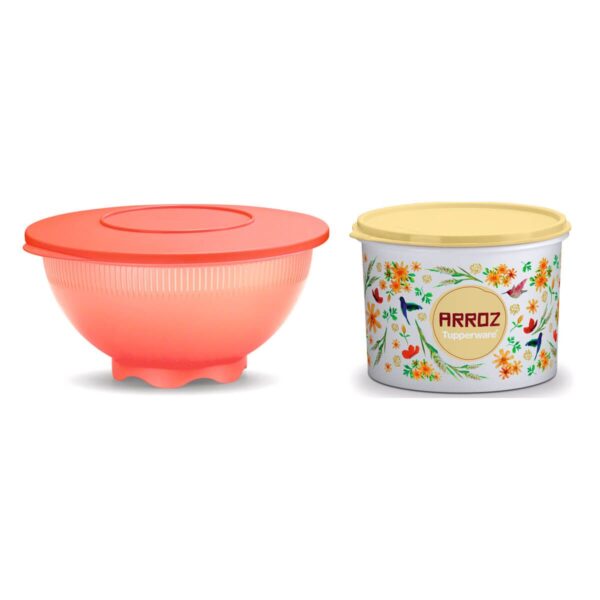 Tupperware Caixa Arroz Floral 2kg + Lava Arroz Coral