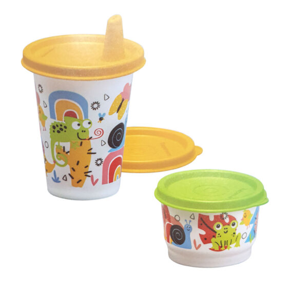 Kit Tupperware Copinho com Bico 200ml + Potinho 140ml Selva Encantada 2 peças