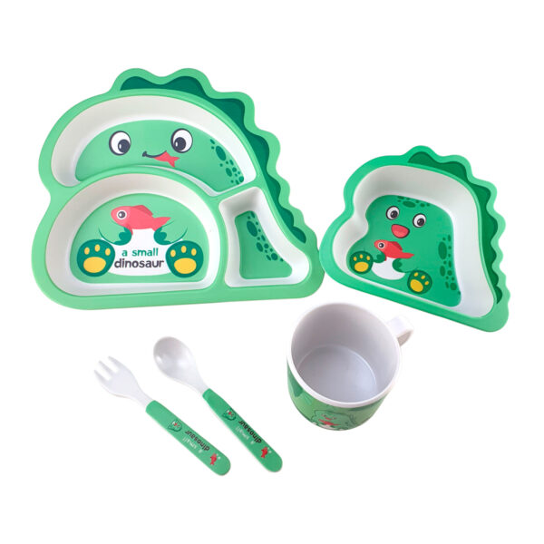 Kit Infantil Refeição Dinossauro Fibra de Bambu Verde 5 peças - Image 6