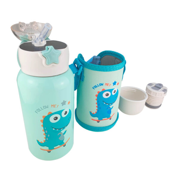 Garrafa Isotérmica com Termometro Infantil Inox 500ml + Capa Dinossauro - Image 2