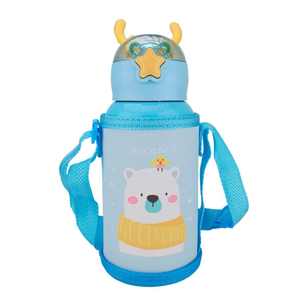 Garrafa Isotérmica com Termometro Infantil Inox 500ml + Capa Urso