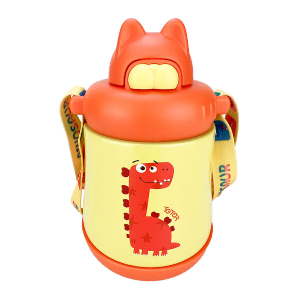 Garrafa Térmica Infantil Aço Inox 330ml Dinossauro Laranja e Amarelo