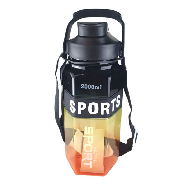 Garrafa de Água 2 litros Squeeze Sports com Alça Preto Amarelo Laranja