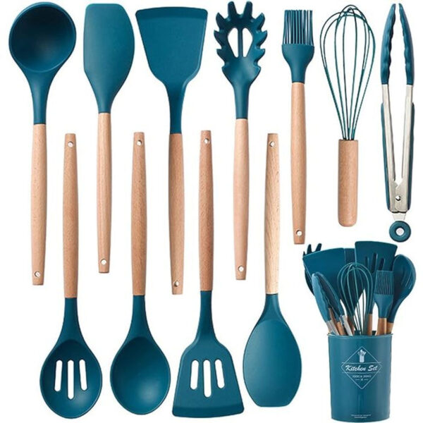 Kit Utensílios de Cozinha de Silicone com Suporte Azul 12 peças - Image 2