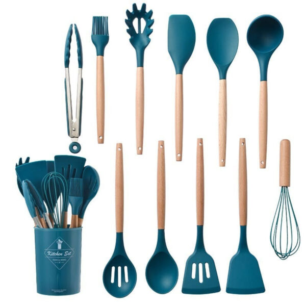 Kit Utensílios de Cozinha de Silicone com Suporte Azul 12 peças - Image 4