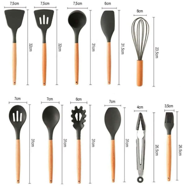 Kit Utensílios de Cozinha de Silicone com Suporte Preto 12 peças - Image 3