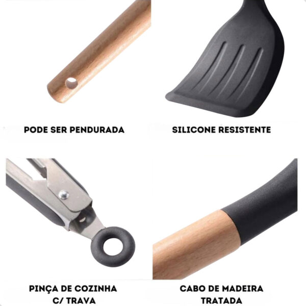 Kit Utensílios de Cozinha de Silicone com Suporte Preto 12 peças - Image 4