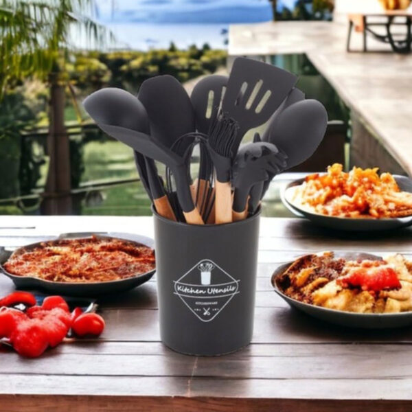 Kit Utensílios de Cozinha de Silicone com Suporte Preto 12 peças - Image 5