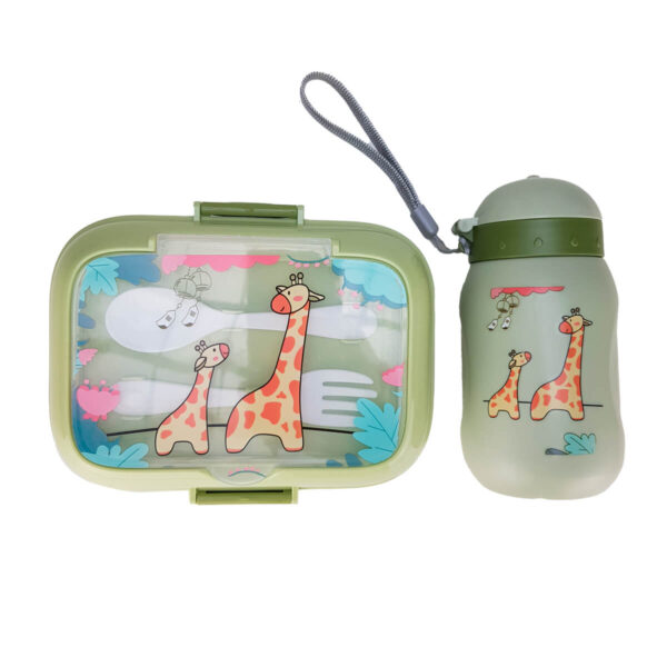 Kit Marmita Lancheira Infantil com Divisória + Garrafa Girafas - Image 4