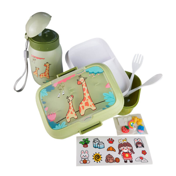 Kit Marmita Lancheira Infantil com Divisória + Garrafa Girafas - Image 2