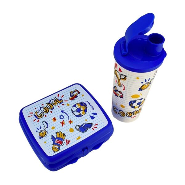 Kit Tupperware Copo com Bico 470ml + Porta Sanduíche Futebol Azul 2 peças - Image 3