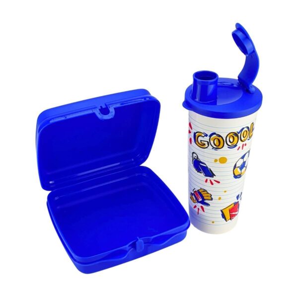 Kit Tupperware Copo com Bico 470ml + Porta Sanduíche Futebol Azul 2 peças - Image 2