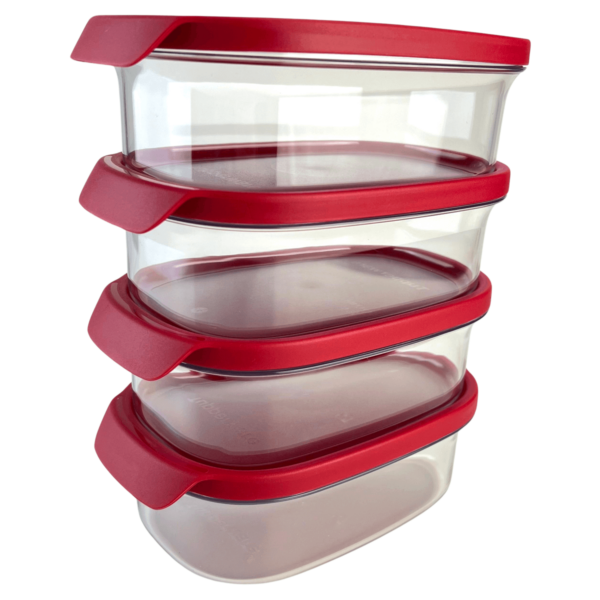 Kit Tupperware Ultra Clear Oval 500ml Transparente e Vermelho 4 peças