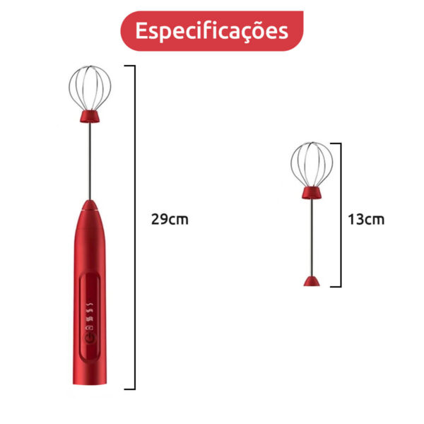 Misturador Elétrico Portátil e Recarregável para Bebidas e Ovos Mini Mixer com
Fuê Vermelho - Image 4