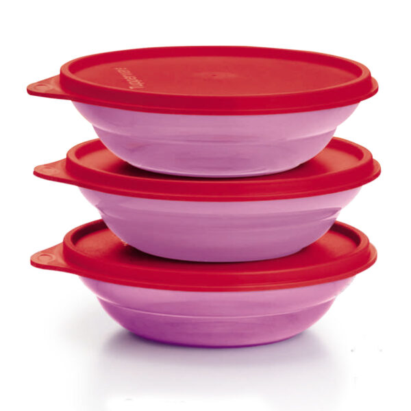 Kit Tupperware Tigela Pragela 450ml Rosa e Vermelho 3 peças