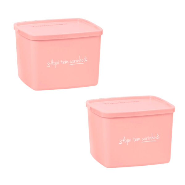 Kit Tupperware Jeitoso 800ml Aqui Tem Carinho Rosa 2 Peças