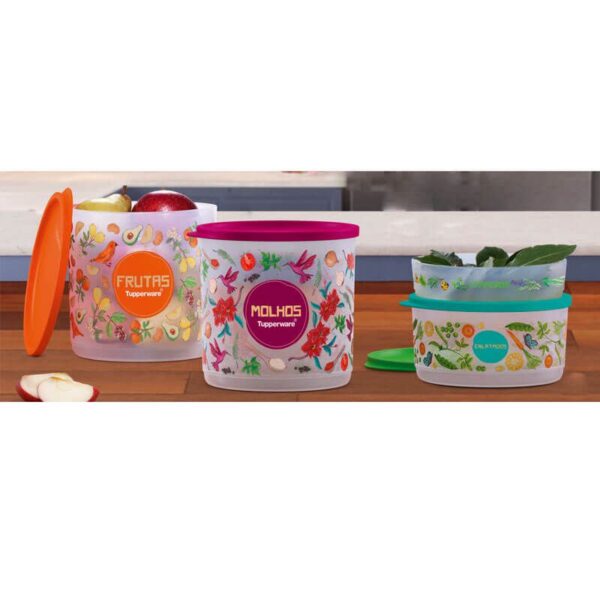 Tupperware Refri Line Redondo Floral kit 4 peças